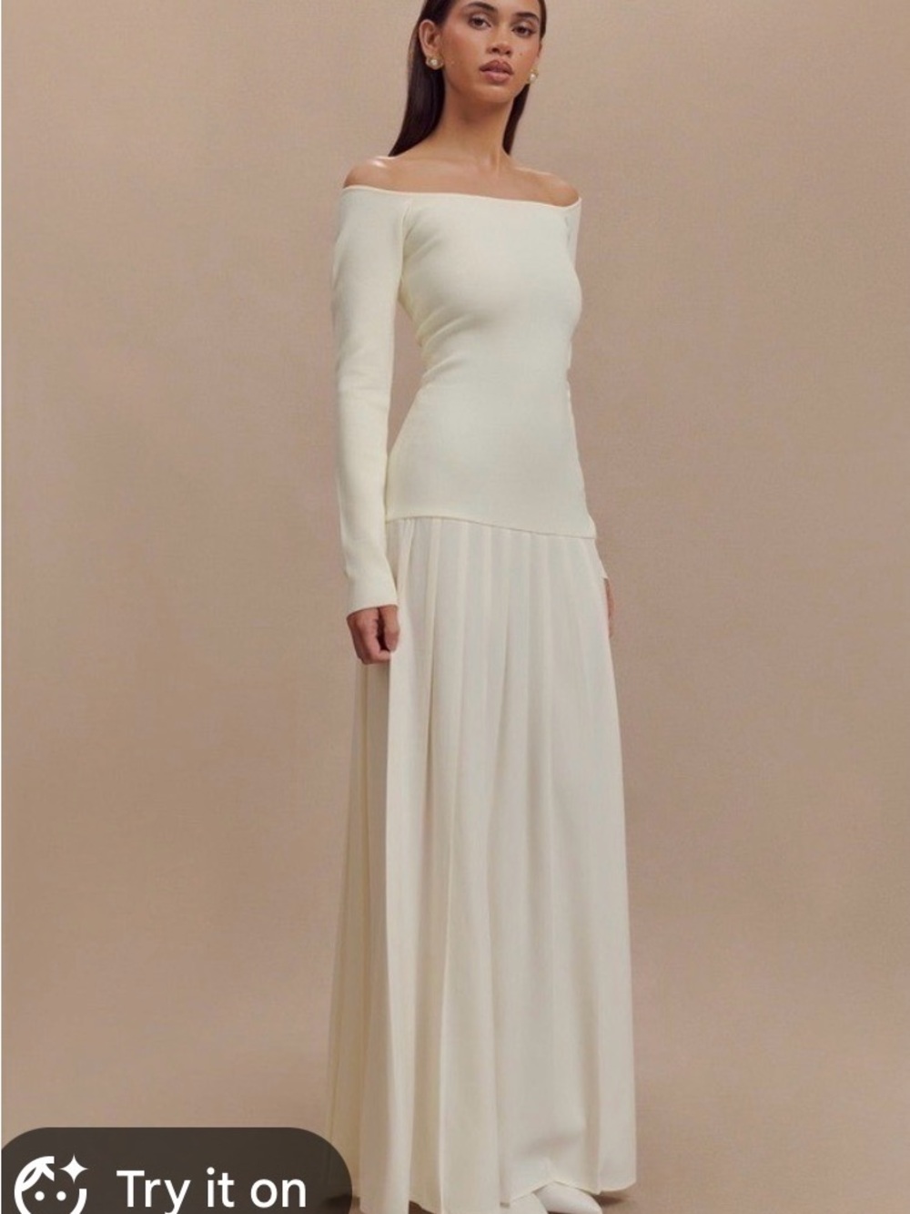 Meshki Off-Shoulder Long Sleeve Cream Maxi Dress